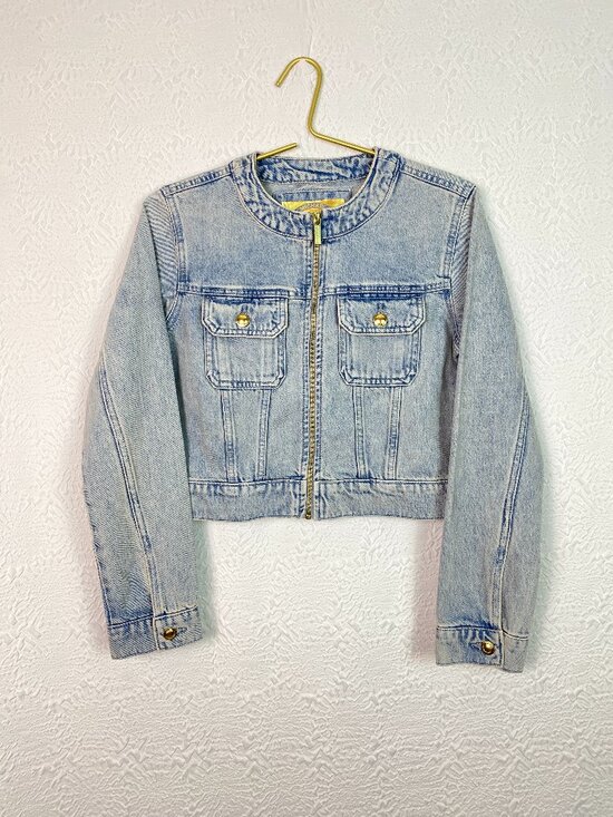 Michael Kors Jackets & Blazers - Michael Kors Cropped Denim Jacket Light Wash Gold Zip Utility Size S